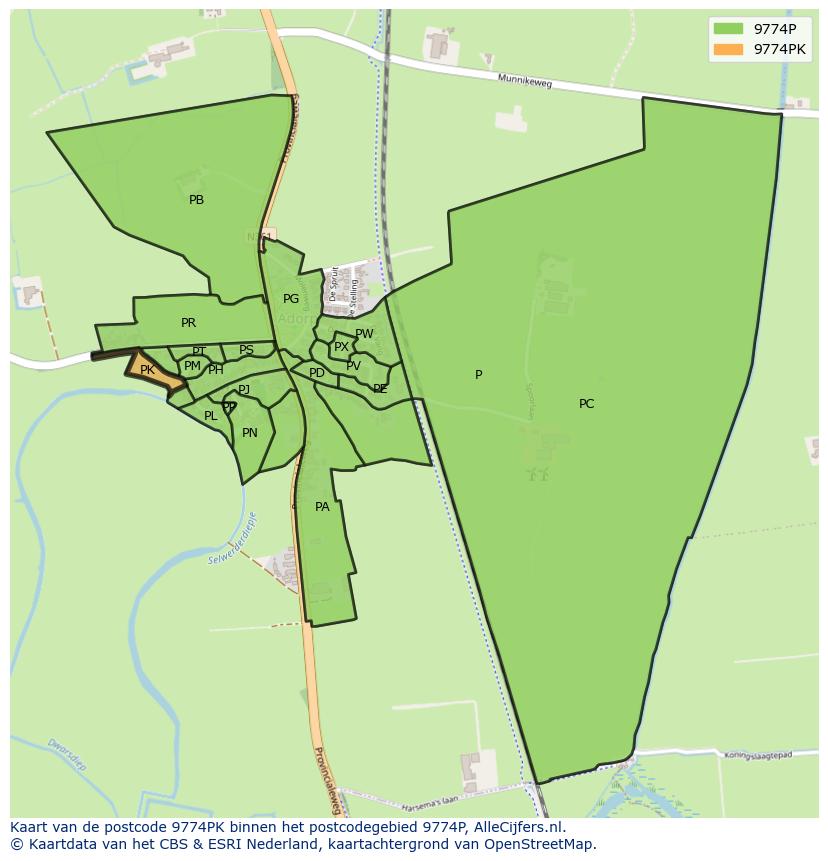 Afbeelding van het postcodegebied 9774 PK op de kaart.