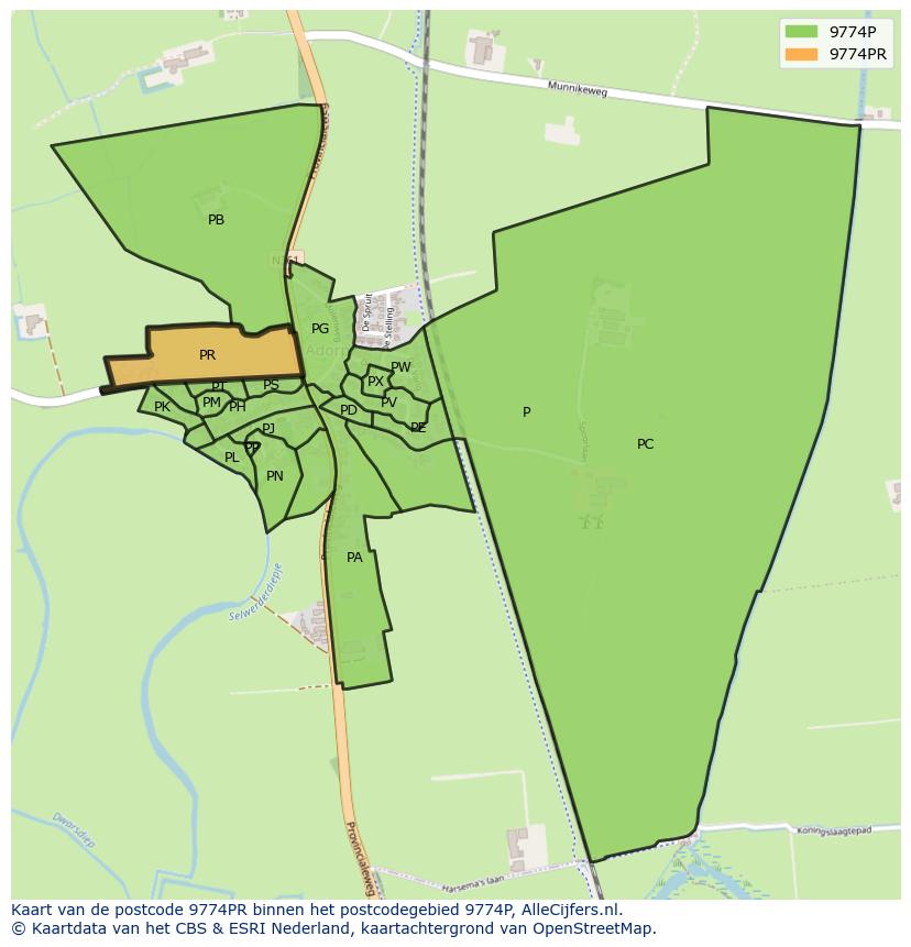 Afbeelding van het postcodegebied 9774 PR op de kaart.