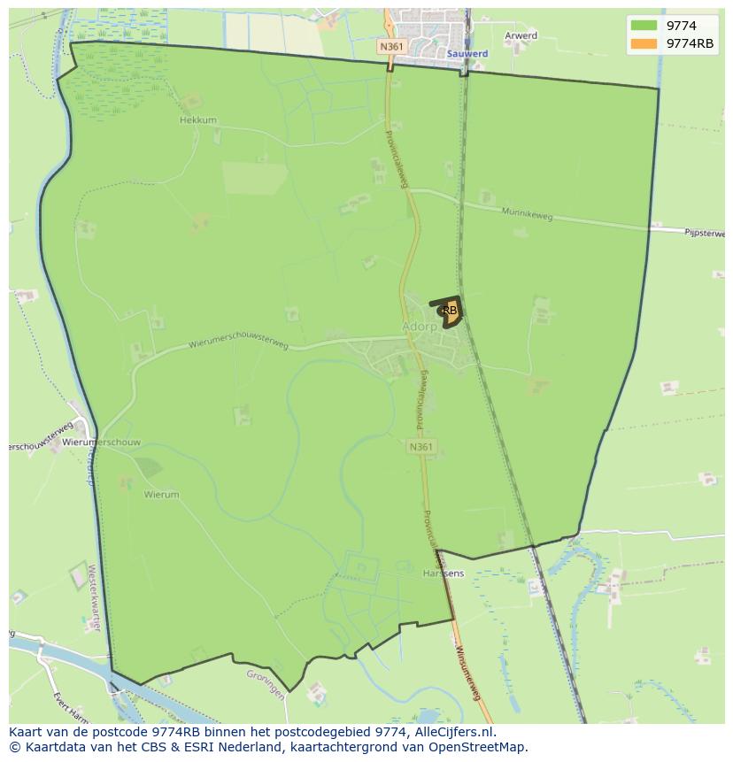 Afbeelding van het postcodegebied 9774 RB op de kaart.