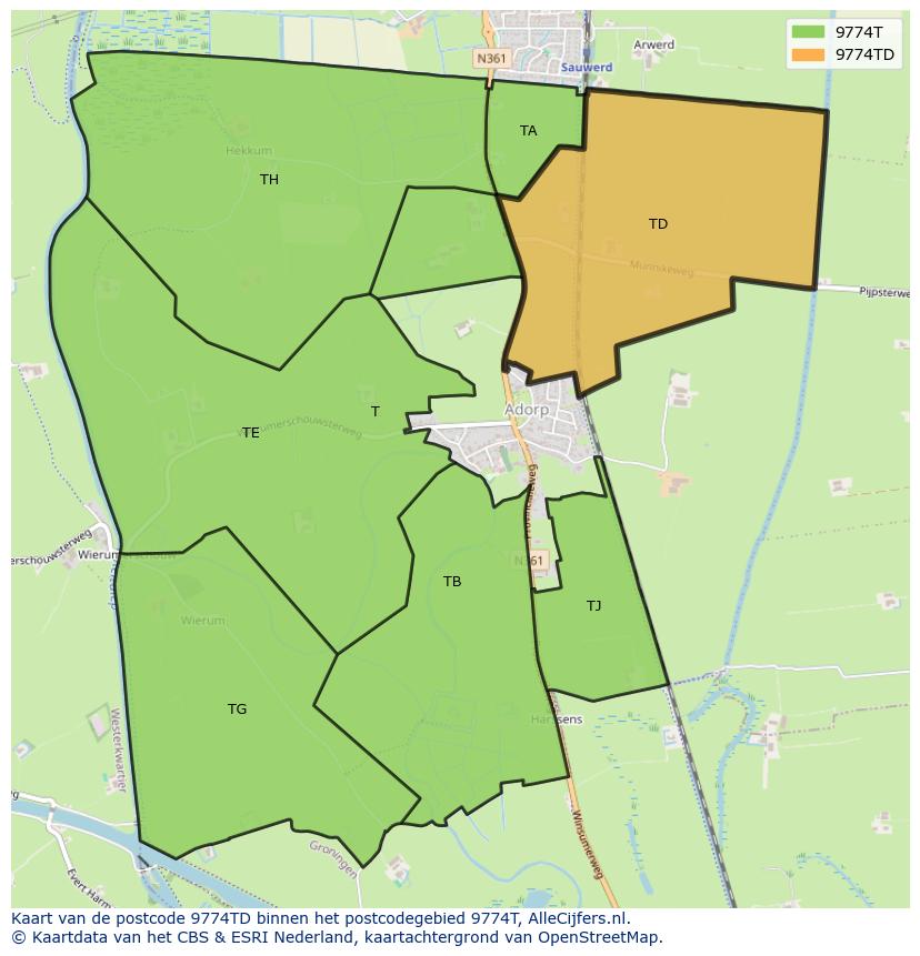 Afbeelding van het postcodegebied 9774 TD op de kaart.