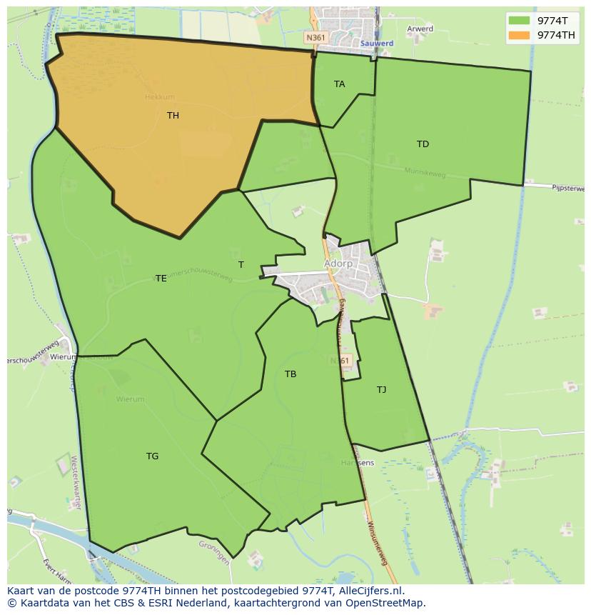Afbeelding van het postcodegebied 9774 TH op de kaart.