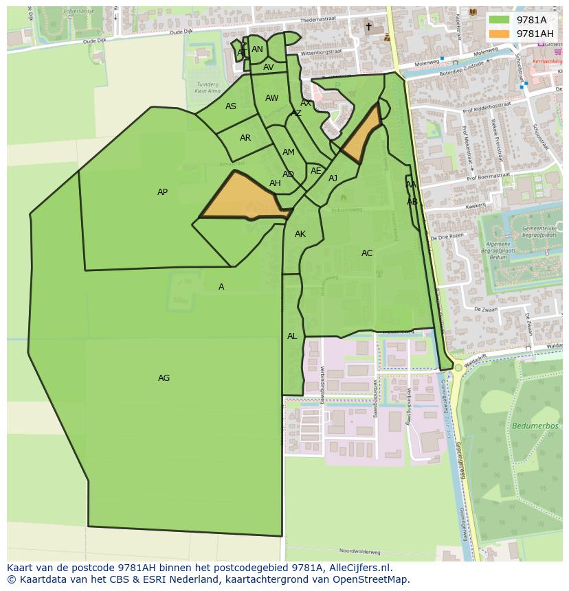 Afbeelding van het postcodegebied 9781 AH op de kaart.