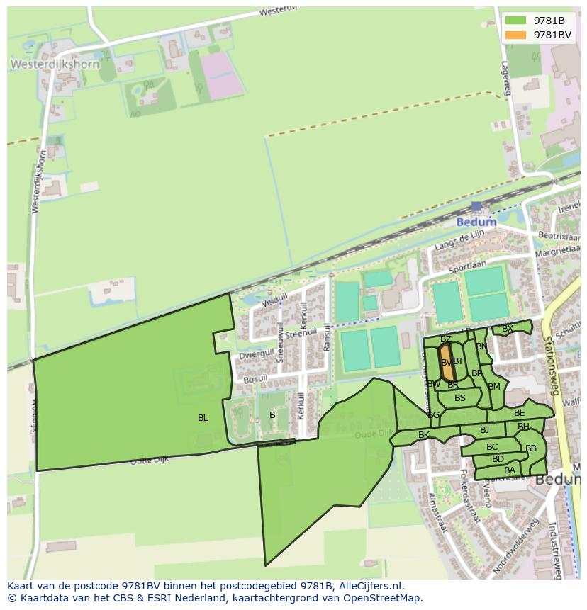 Afbeelding van het postcodegebied 9781 BV op de kaart.