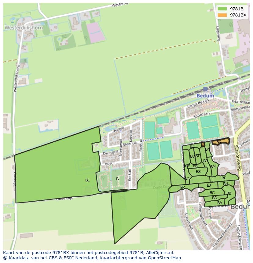Afbeelding van het postcodegebied 9781 BX op de kaart.