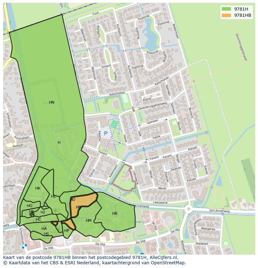Afbeelding van het postcodegebied 9781 HB op de kaart.