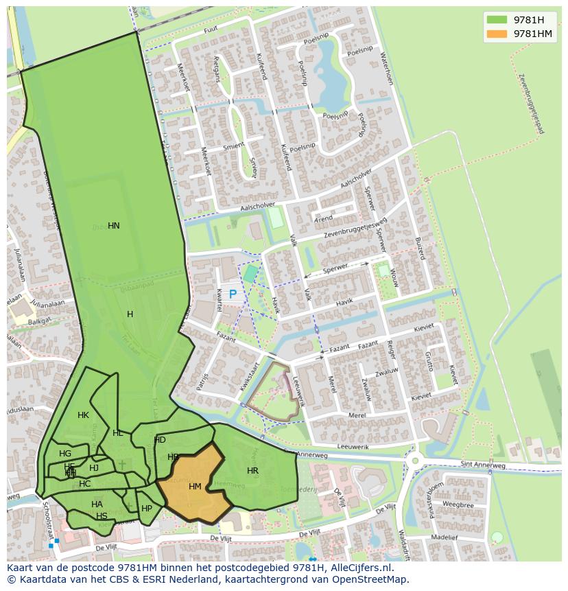Afbeelding van het postcodegebied 9781 HM op de kaart.