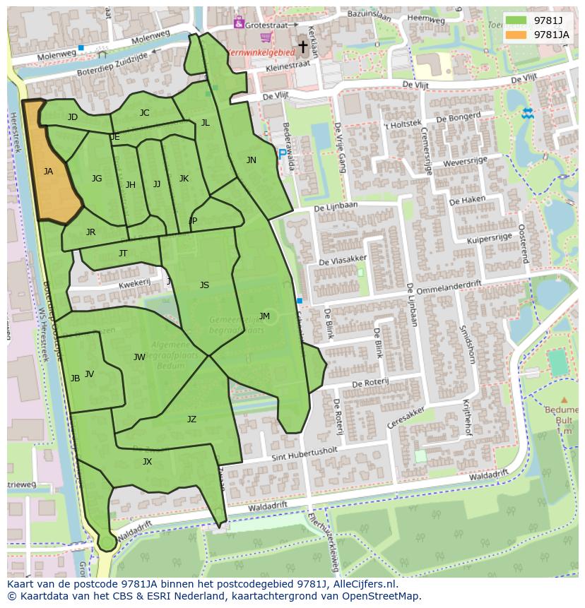 Afbeelding van het postcodegebied 9781 JA op de kaart.