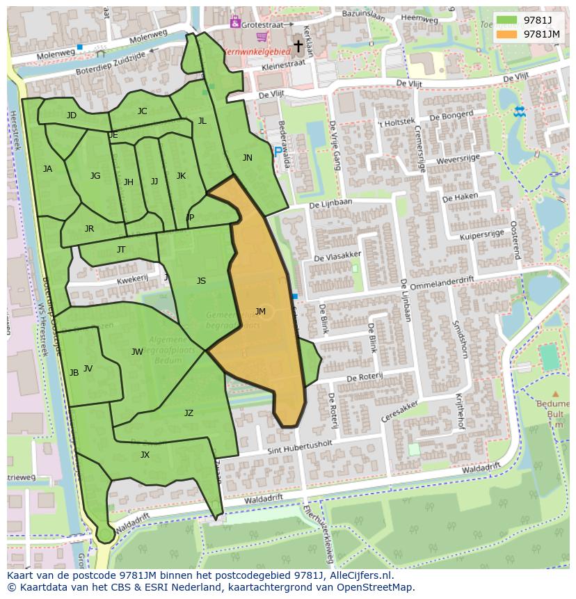 Afbeelding van het postcodegebied 9781 JM op de kaart.