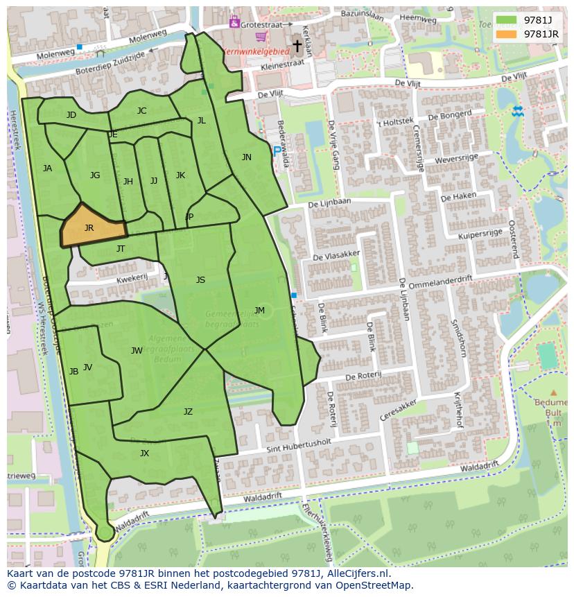 Afbeelding van het postcodegebied 9781 JR op de kaart.