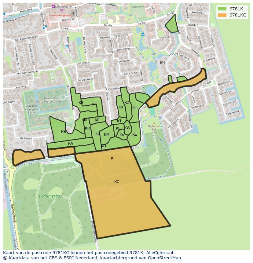 Afbeelding van het postcodegebied 9781 KC op de kaart.