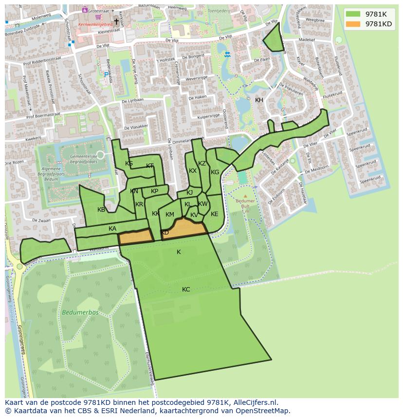Afbeelding van het postcodegebied 9781 KD op de kaart.