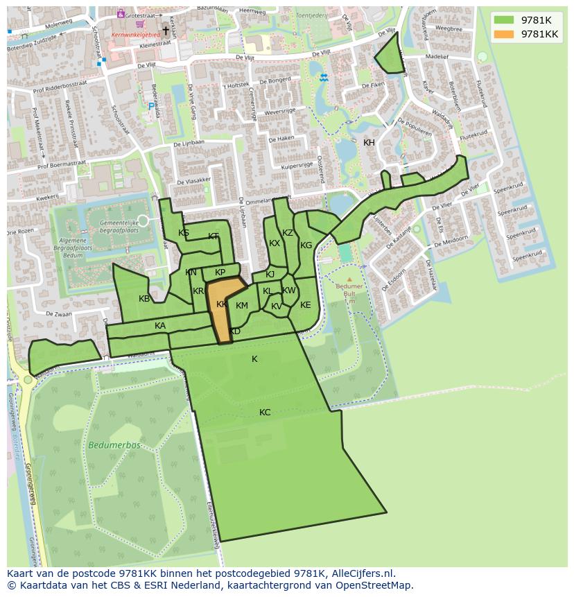 Afbeelding van het postcodegebied 9781 KK op de kaart.