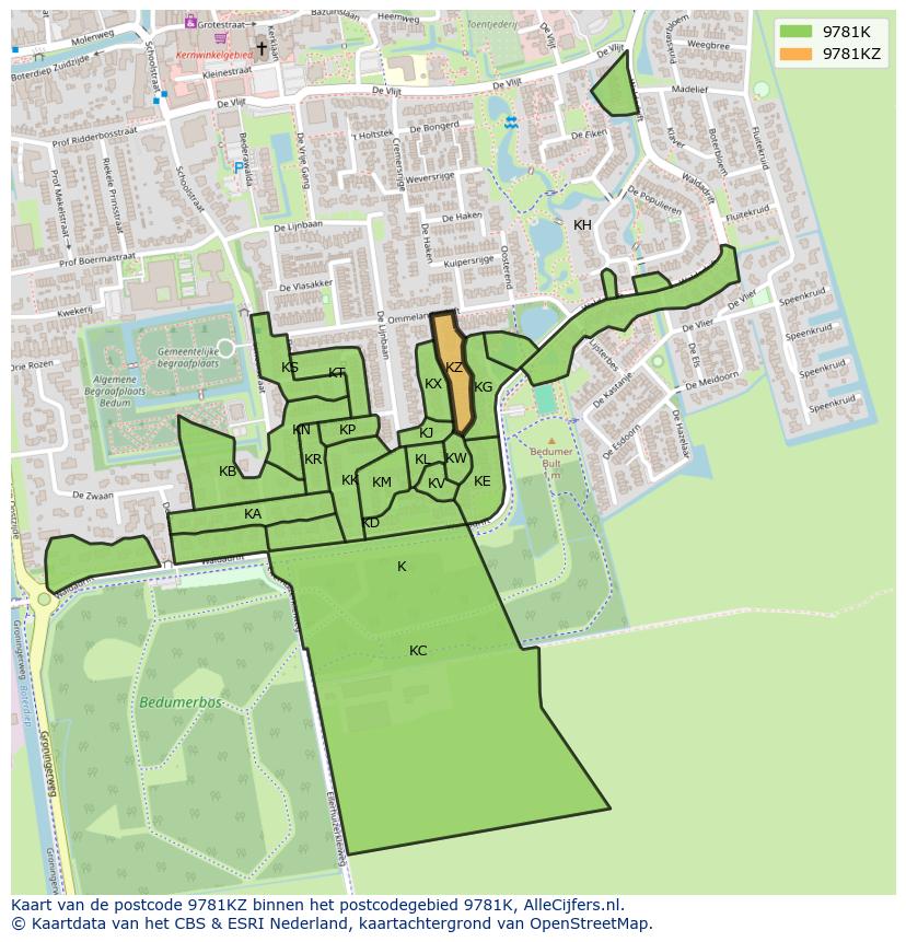 Afbeelding van het postcodegebied 9781 KZ op de kaart.