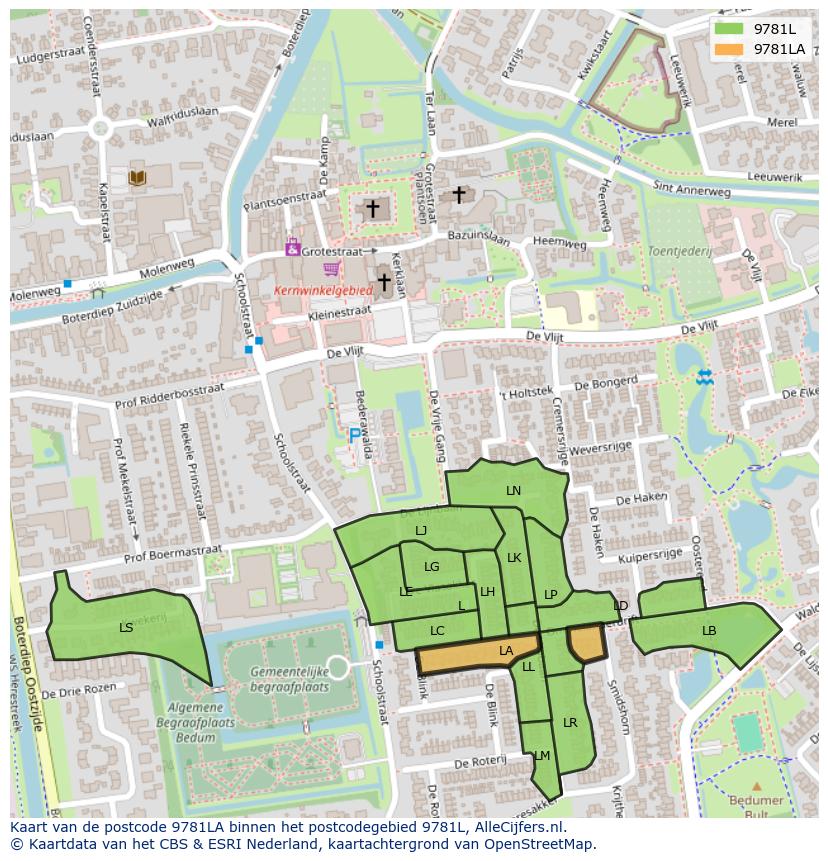 Afbeelding van het postcodegebied 9781 LA op de kaart.