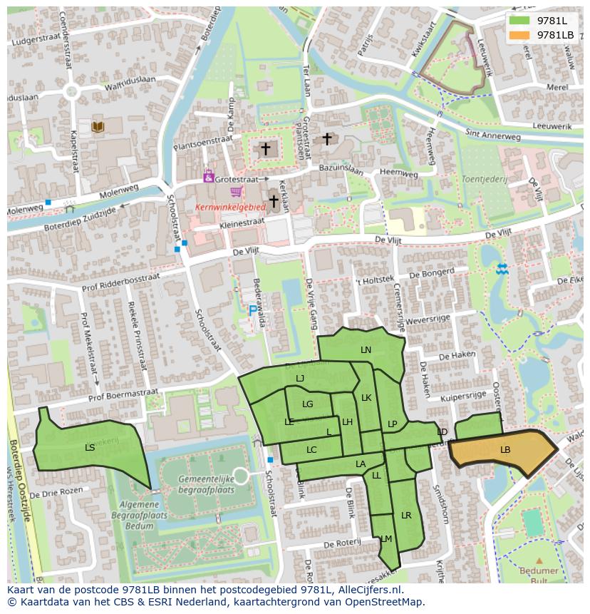 Afbeelding van het postcodegebied 9781 LB op de kaart.