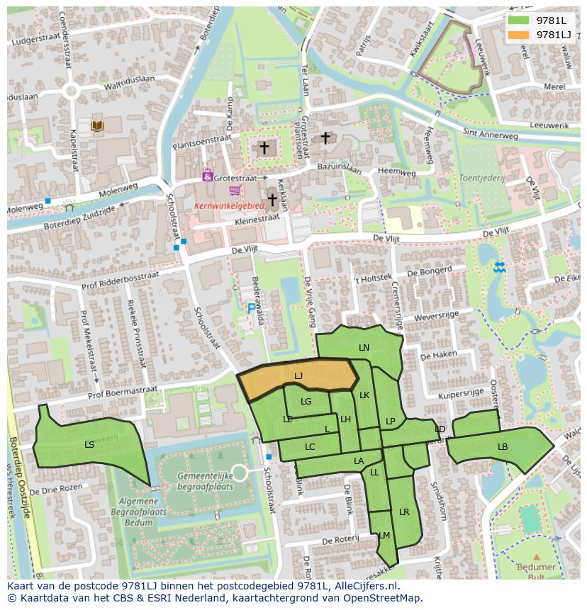 Afbeelding van het postcodegebied 9781 LJ op de kaart.