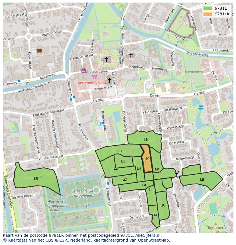 Afbeelding van het postcodegebied 9781 LK op de kaart.