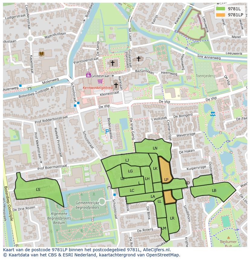 Afbeelding van het postcodegebied 9781 LP op de kaart.