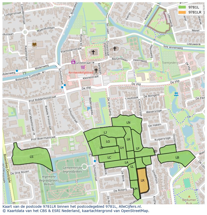 Afbeelding van het postcodegebied 9781 LR op de kaart.