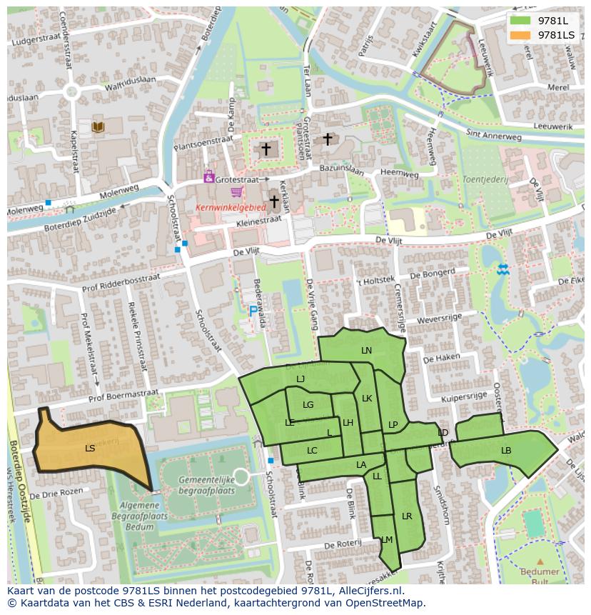 Afbeelding van het postcodegebied 9781 LS op de kaart.