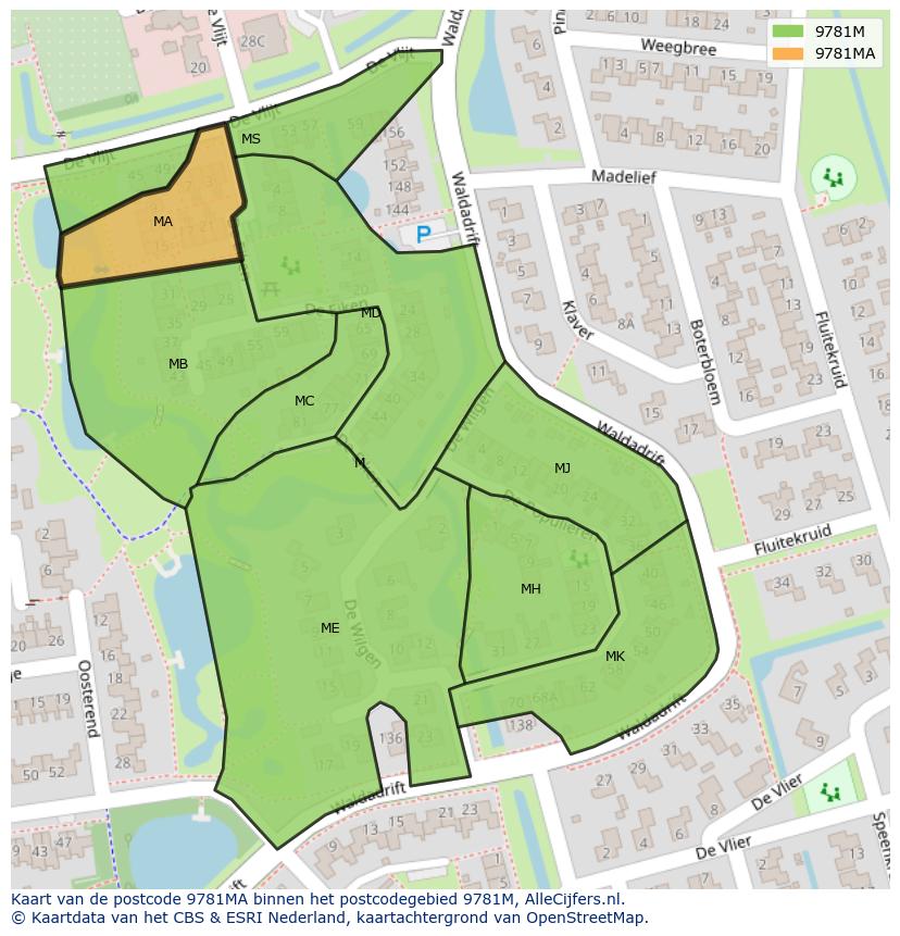 Afbeelding van het postcodegebied 9781 MA op de kaart.