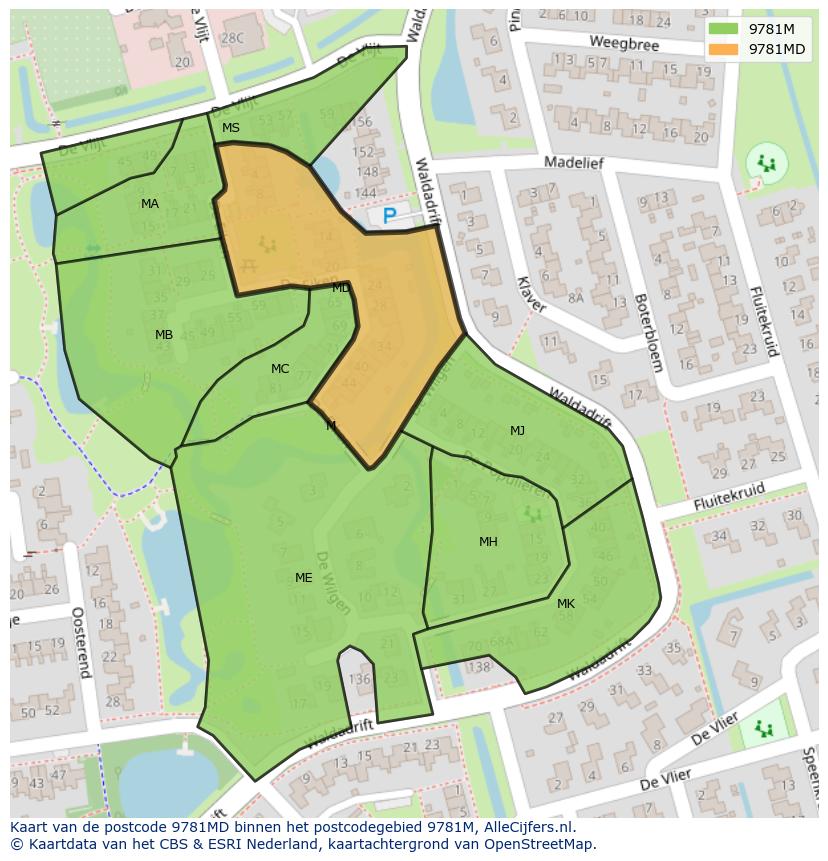 Afbeelding van het postcodegebied 9781 MD op de kaart.