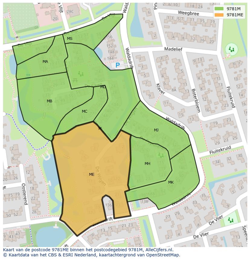 Afbeelding van het postcodegebied 9781 ME op de kaart.