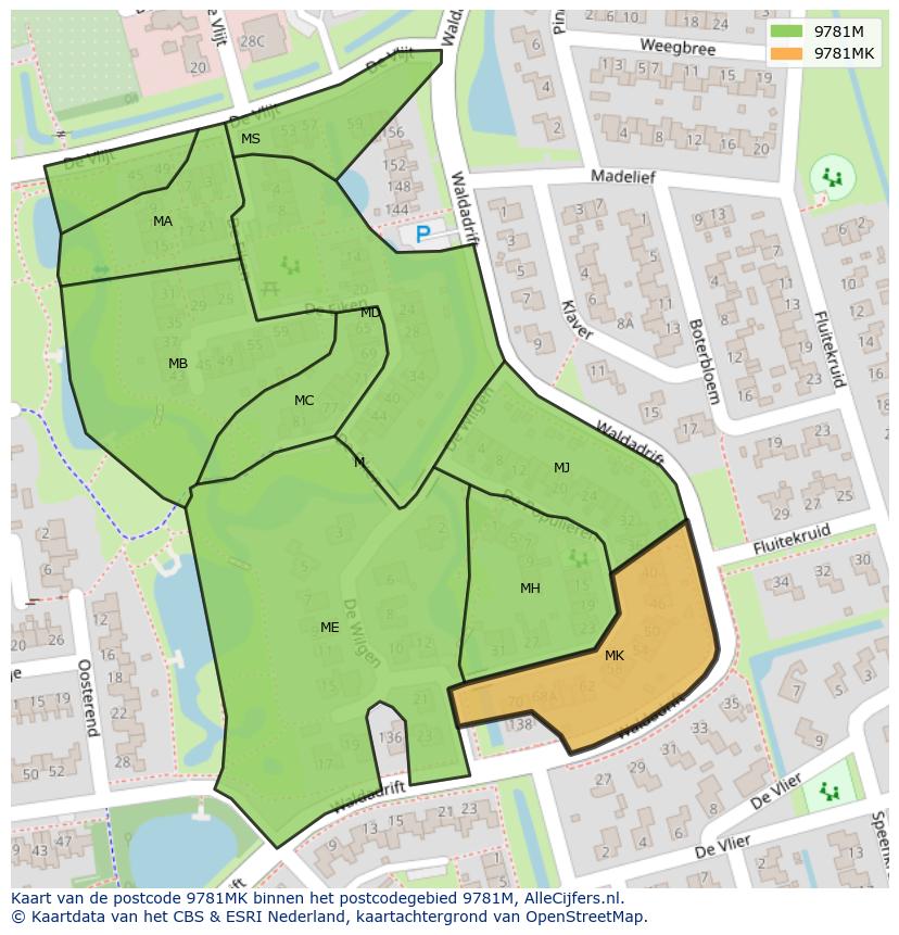 Afbeelding van het postcodegebied 9781 MK op de kaart.