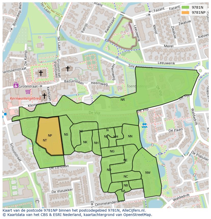Afbeelding van het postcodegebied 9781 NP op de kaart.