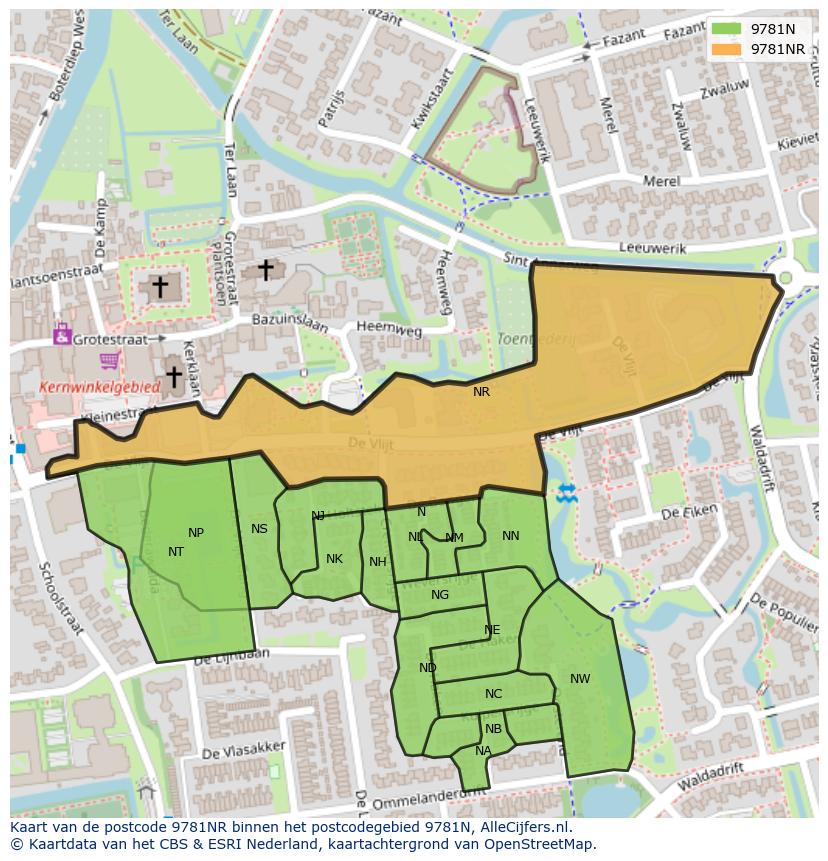 Afbeelding van het postcodegebied 9781 NR op de kaart.
