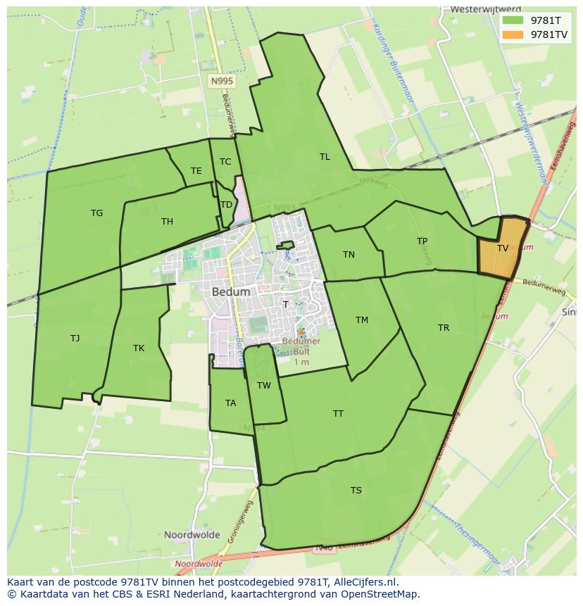 Afbeelding van het postcodegebied 9781 TV op de kaart.