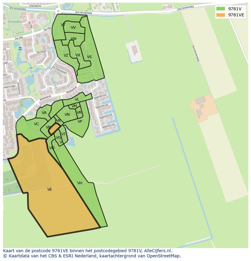 Afbeelding van het postcodegebied 9781 VE op de kaart.
