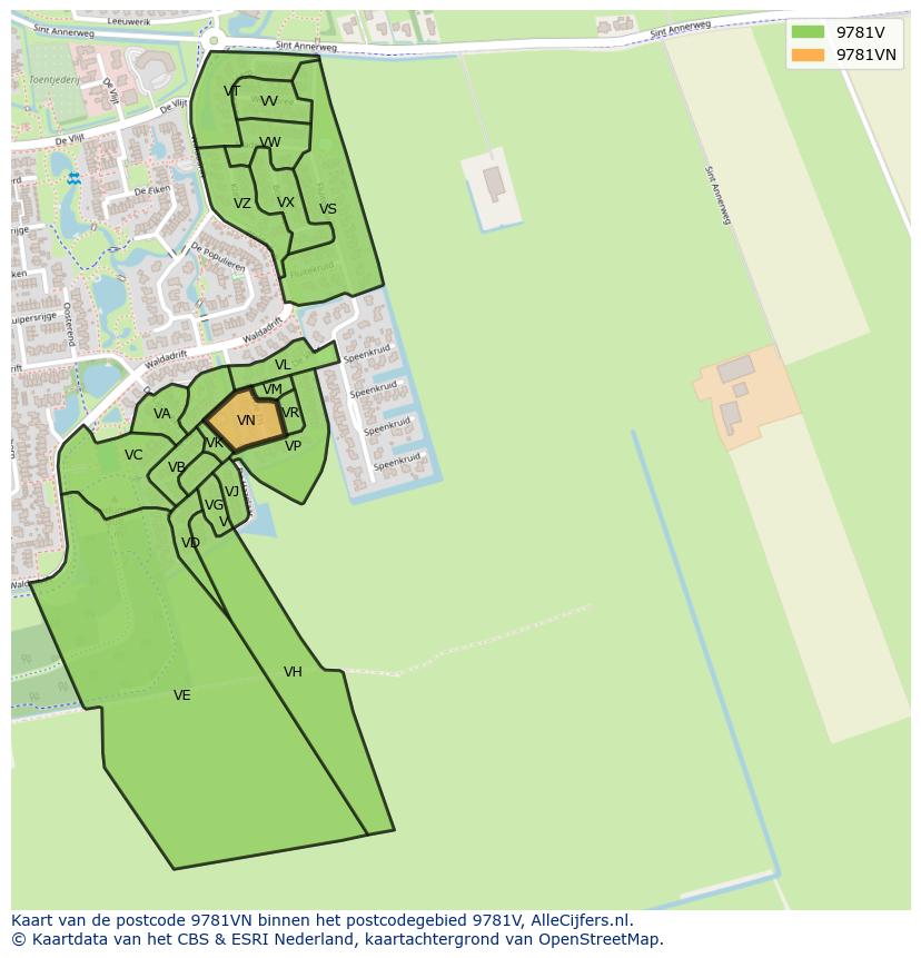 Afbeelding van het postcodegebied 9781 VN op de kaart.