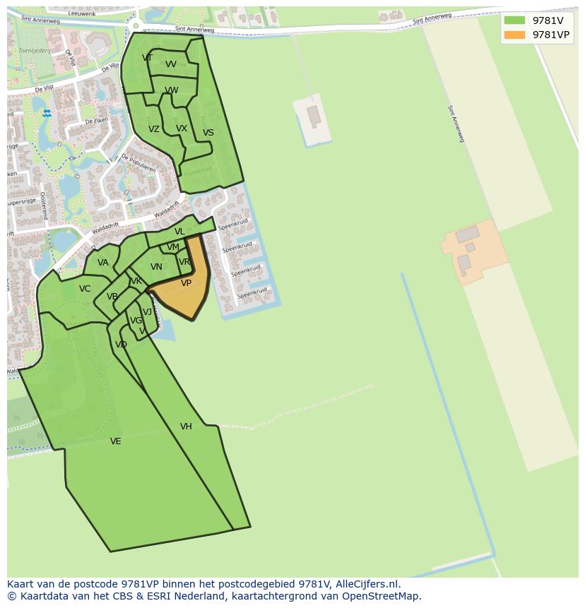 Afbeelding van het postcodegebied 9781 VP op de kaart.