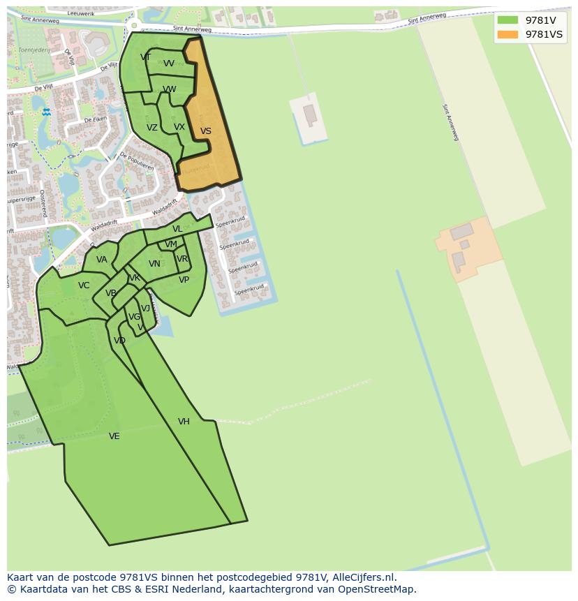 Afbeelding van het postcodegebied 9781 VS op de kaart.