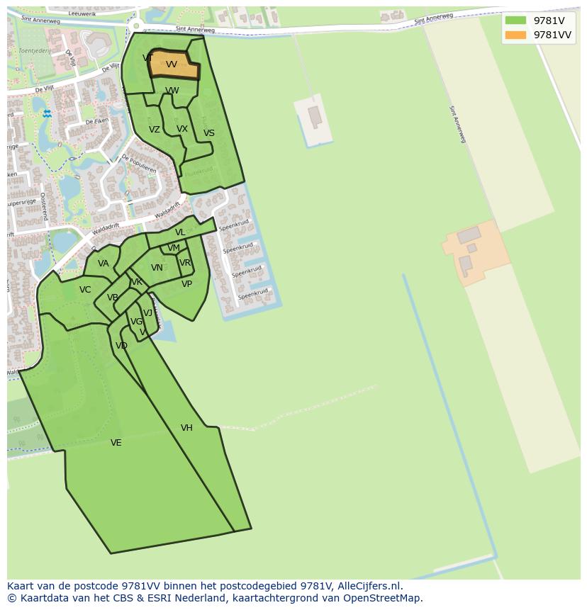 Afbeelding van het postcodegebied 9781 VV op de kaart.