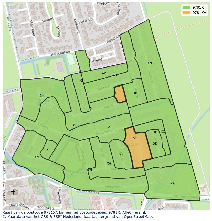 Afbeelding van het postcodegebied 9781 XA op de kaart.