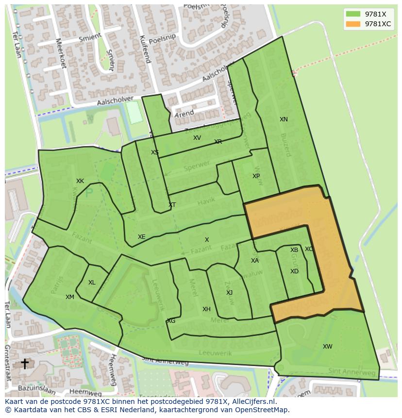Afbeelding van het postcodegebied 9781 XC op de kaart.