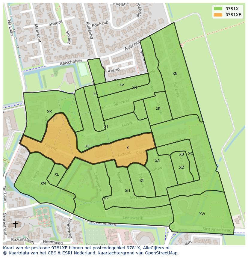Afbeelding van het postcodegebied 9781 XE op de kaart.