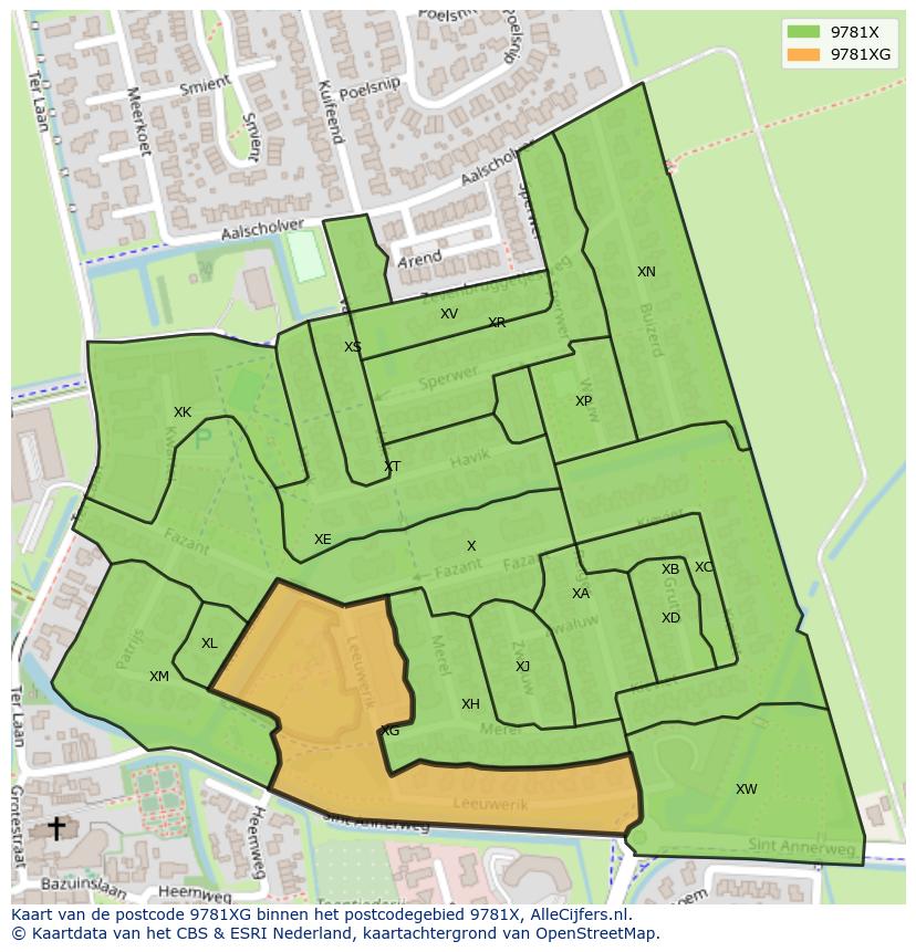Afbeelding van het postcodegebied 9781 XG op de kaart.
