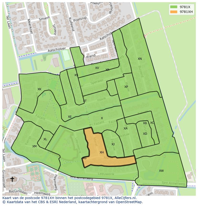 Afbeelding van het postcodegebied 9781 XH op de kaart.