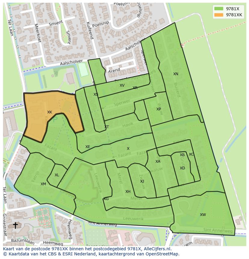 Afbeelding van het postcodegebied 9781 XK op de kaart.