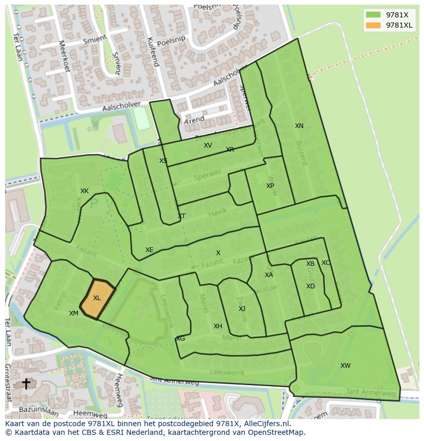 Afbeelding van het postcodegebied 9781 XL op de kaart.
