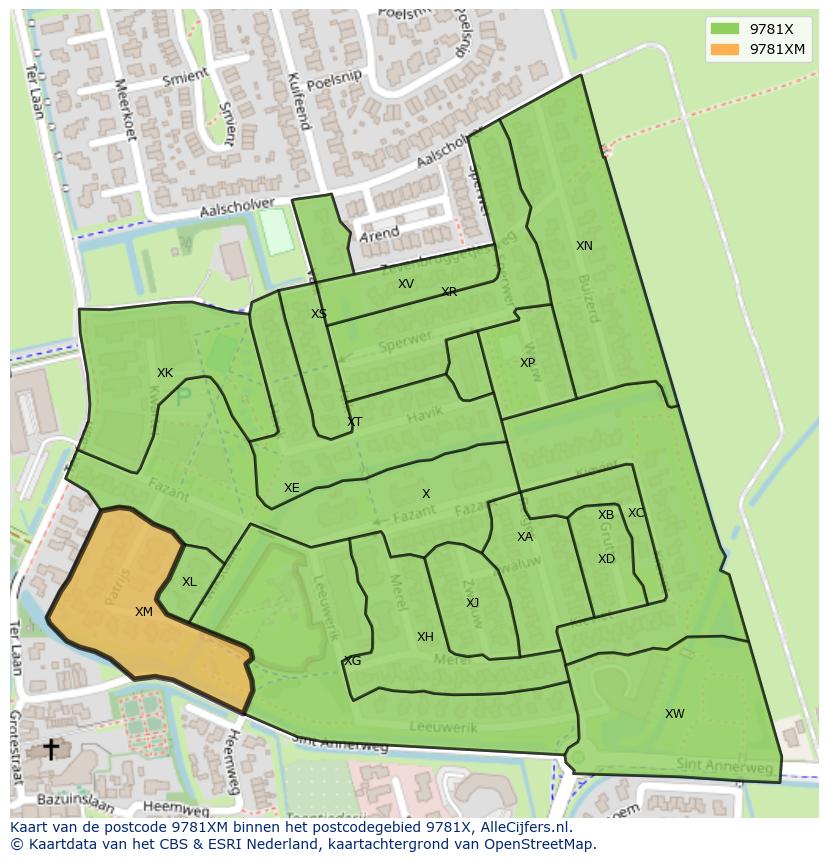 Afbeelding van het postcodegebied 9781 XM op de kaart.