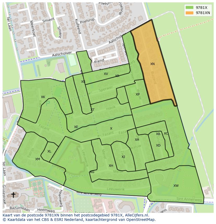 Afbeelding van het postcodegebied 9781 XN op de kaart.