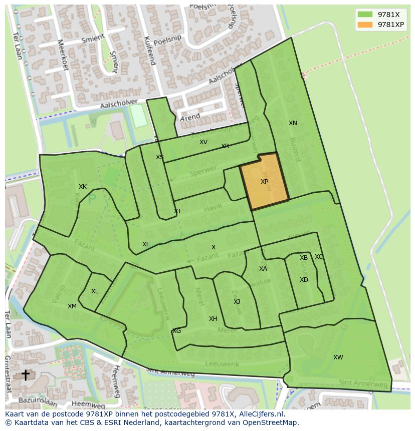 Afbeelding van het postcodegebied 9781 XP op de kaart.