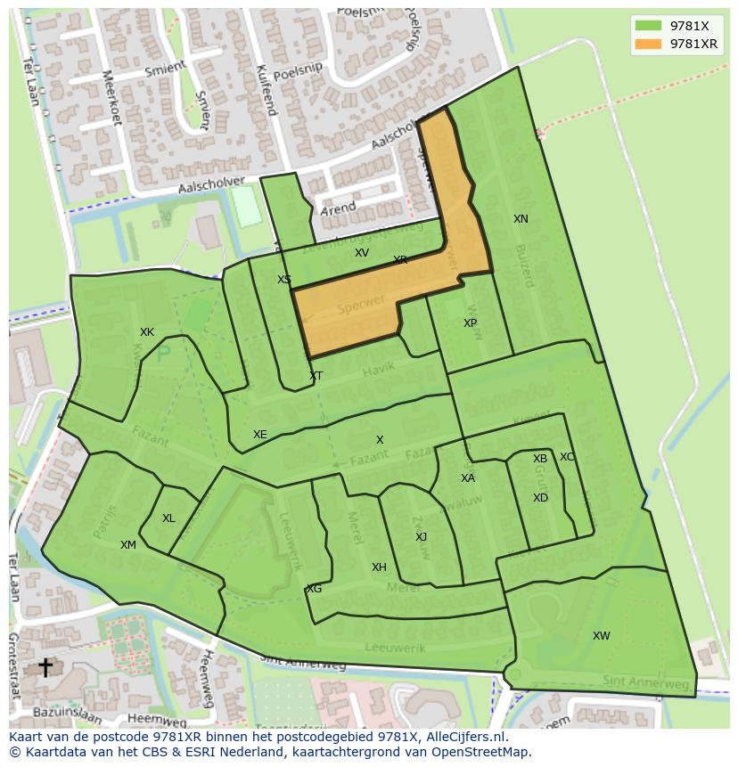 Afbeelding van het postcodegebied 9781 XR op de kaart.