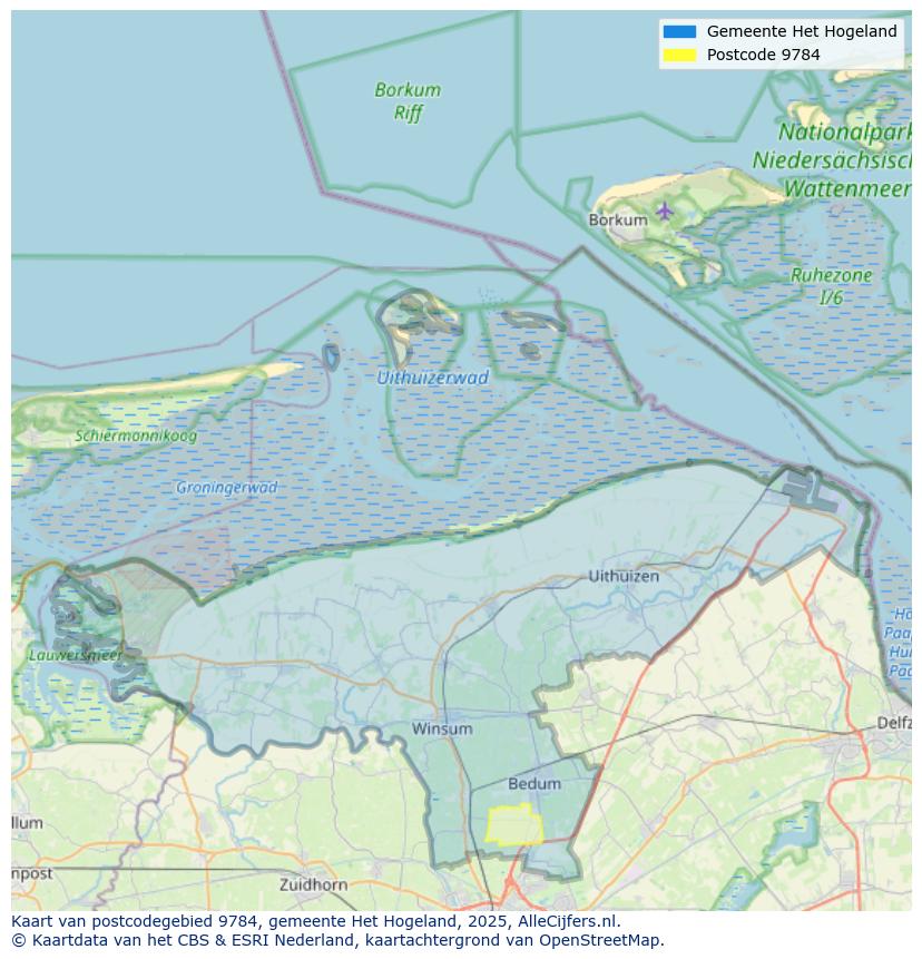 Afbeelding van het postcodegebied 9784 op de kaart.