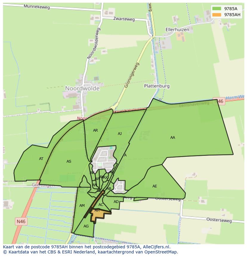 Afbeelding van het postcodegebied 9785 AH op de kaart.
