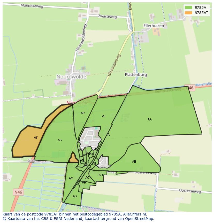 Afbeelding van het postcodegebied 9785 AT op de kaart.